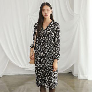 V-neck Floral Print Dress Black - One Size
