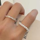 Beaded Ring Set 3700 - Set Of 2 - Silver & White - One Size