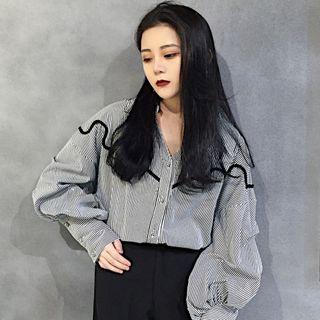 Ruffle Pinstriped Blouse