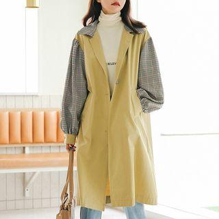 Plaid Panel Buttoned Trench Coat