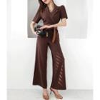 Linen Blend Jumpsuit With Belt
