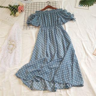 Polka Dot Off-shoulder A-line Chiffon Dress