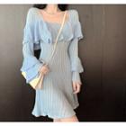Long-sleeve Ruffled Knit Top / A-line Mini Dress