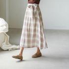 Beribboned Plaid Long Flare Skirt