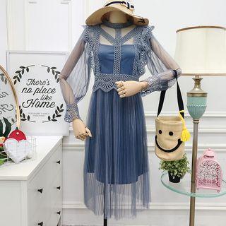 Lace-trim Mesh A-line Dress