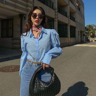 Shirred-sleeve Cotton Shirt