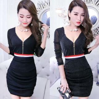 Mesh Zip Long-sleeve Dress