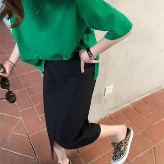 High-waist Slit-hem Long Skirt