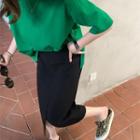 High-waist Slit-hem Long Skirt