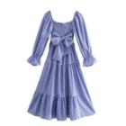 Flare-sleeve Plaid A-line Dress