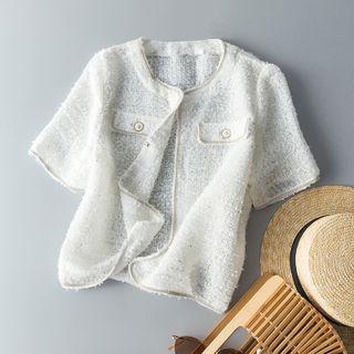 Short-sleeve Round-neck Rhinestone Woven Short-sleeve Jacket