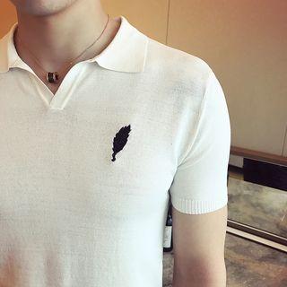 Leaf Embroidered Short-sleeve Polo Shirt