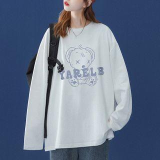 Long Sleeve Bear Print Oversized Top