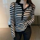 Striped Slim-fit Knit Top As Figure - One Size