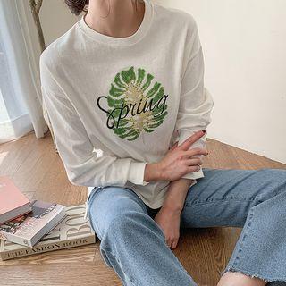 Letter-embroidered Sequined Dip-back T-shirt