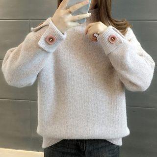 Button Detail Mock-neck Sweater