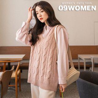 Plus Size Pastel Cable-knit Vest