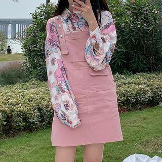 Printed Shirt / Mini A-line Denim Jumper Dress