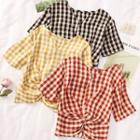 Knotted Crop Check Short Sleeve Top