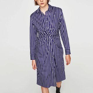 Long-sleeve Twisted-front Shirtdress