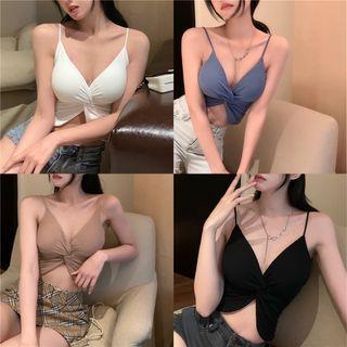 V-neck Plain Padded Sleeveless Top