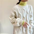 Cable Knit Loose-fit Sweater / Turtle-neck Long-sleeve Top