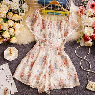 Off-shoulder Floral Wide-leg Romper