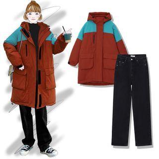 Two Tone Padded Parka / Wide-leg Jeans