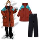 Two Tone Padded Parka / Wide-leg Jeans