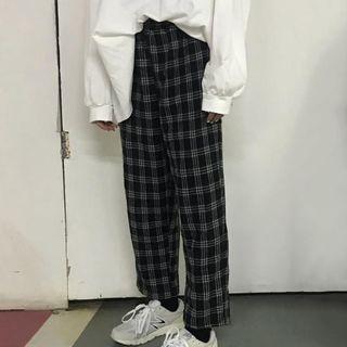 Plaid Straight Fit Pants Plaid - One Size
