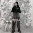 Cut-out Wide-leg Cargo Pants / Tie-neck Elbow-sleeve Shirt