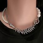 Bead & Alloy Choker Necklace - Silver - One Size