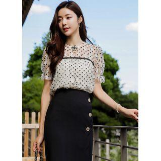 Piped Dotted Lace Blouse Cream - One Size