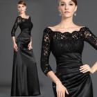 Boatneck Panel Shirred Evening Gown