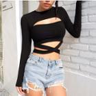 Cross Strap Cutout Long-sleeve Cropped Top