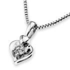18k White Gold Diamond Solitaire Double Heart Pendant Necklace (0.11 Cttw) (free 925 Silver Box Chain, 16)