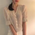 Layered Collar Short-sleeve Blouse Off-white - One Size