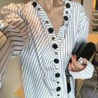 Striped Asymmetric Shirt As Shown In Figure - One Size