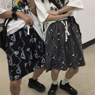 Drawstring Waist Printed Wide-leg Shorts