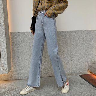 Slit-side High-waist Straight-cut Jeans