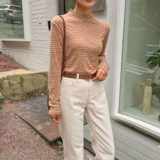 High-neck Wool Blend Striped T-shirt