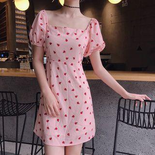 Floral Print Puff-sleeve A-line Mini Chiffon Dress