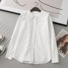 Collar Ruffled Blouse White - One Size