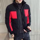 Stand Collar Color Block Lettering Zip Padded Jacket
