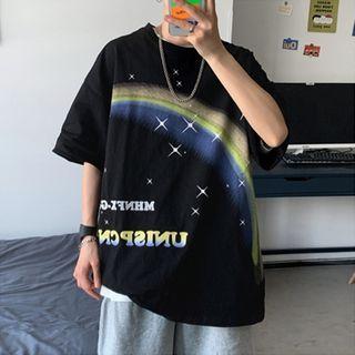 Short-sleeve Rainbow Printed Lettering T-shirt