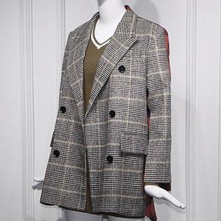 Double-breasted Plaid Blazer / Long-sleeve Knit Top