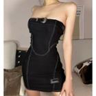Strapless Contrast Stitching Mini Bodycon Dress