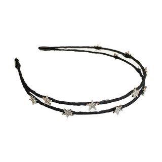 Layered Rhinestone Star Headband Black - One Size