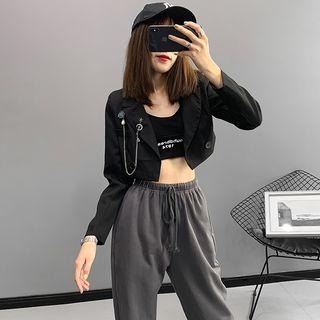 Double-breasted Crop Shirt With Brooch