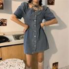 Puff-sleeve Buttoned Denim Dress